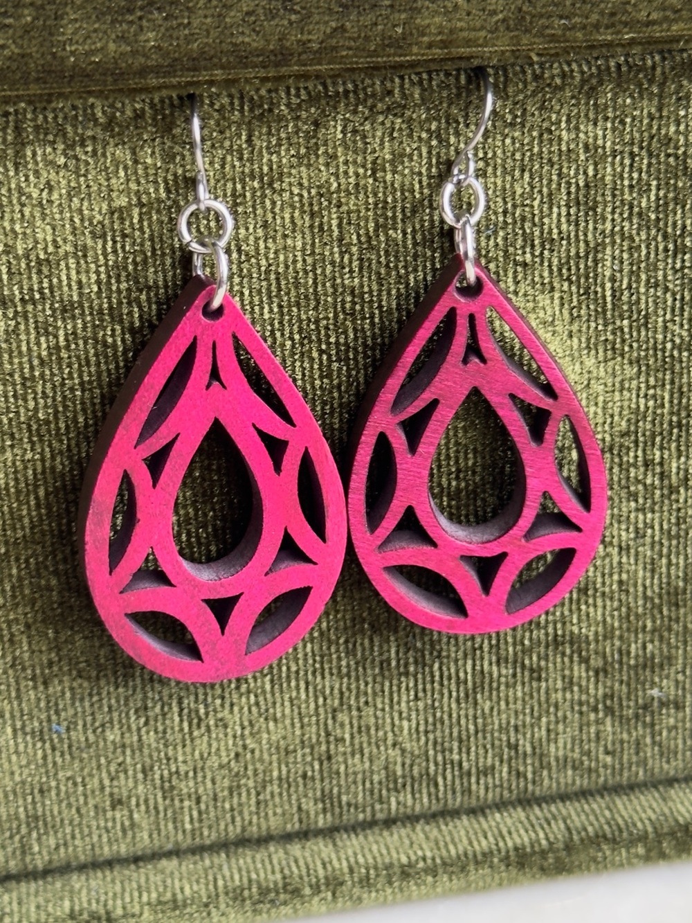 Source Unknown Pink Teardrop Filigree Wood Dangle Earrings - Women Jewelry